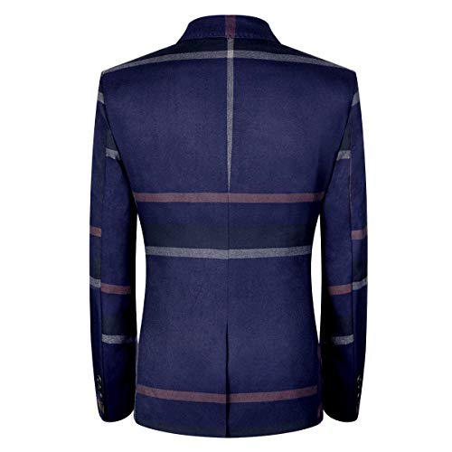 MAGE MALE Men’s Plaid Suit Slim Fit 3-Piece Leisure Suit One Button Blazer Dress Business Mens Suits Slim Fit Blue