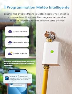 Meross Programmateur Arrosage WiFi MST100 | Arrosage Automatique & Report Pluie - APP Contrôle | Suivi Conso d'eau | Raccord Double en Laiton | Compatible avec Apple HomeKit, Alexa et Google Home