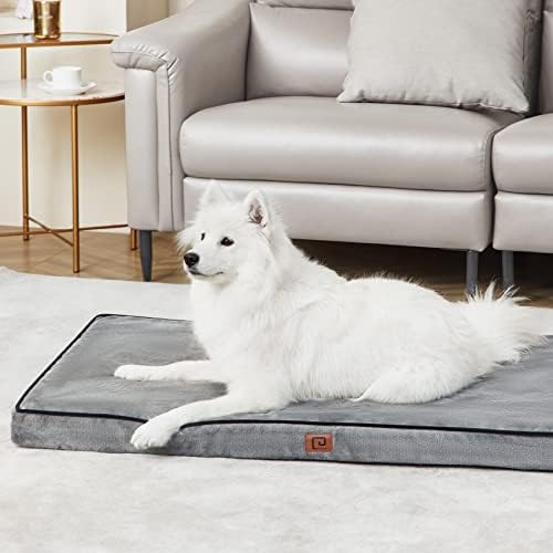 EHEYCIGA Waterproof Dog Bed Large, Orthopedic Dog Beds Mattress Cushion with Washable Soft Flannel Removable Cover for Large Dog Crate, Dark Gery, 89x58x6cm