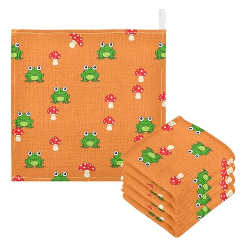 JUMBEAR Paquete de 5 paños de muselina de rana de dibujos animados, toallas de bebé, paños de lavado súper suaves y absorbentes para recién nacidos, bebés y niños pequeños