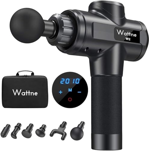 Muscle Massage Gun Deep Tissue Percussion Massager - Handheld Electric Body Massagers Sports Drill for Athletes Pain Relief&Relax, Super Quiet Brushless Motor Cordless,20 Speed Level,Wattne W2 (Black)