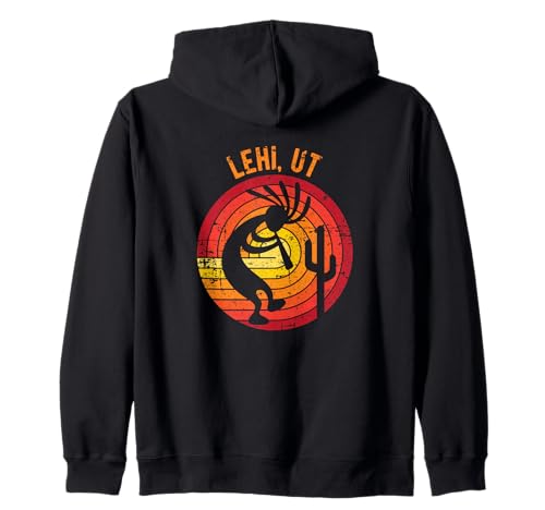 Lehi Utah USA Dancing Kokopelli Design invecchiato Felpa con Cappuccio