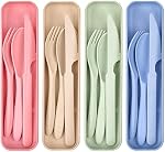 4 Ensemble d'ustensiles réutilisables avec boîtier, ensemble de couverts portatifs à fourche à couteau, ensemble d'Utensile de voyage non réutilisable à toxines écologique pour le camping ou l'anniversaire de pique-nique adulte