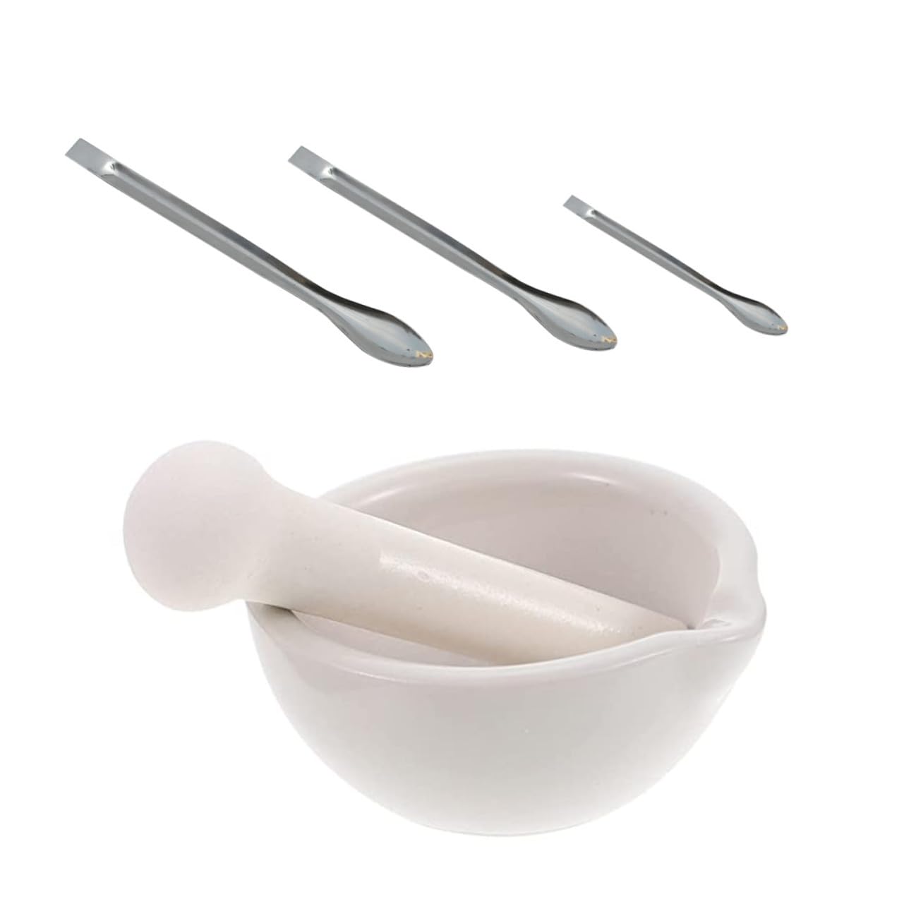 Garneck Ceramic Mortar and Pestle Set 13cm Diameter with Pestle and 3 Spoons Garlic Grinder Kitchen Spice Bowl for Household Cooking