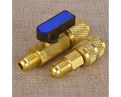 Válvula de cierre rápido azul de 1/4 pulgada SAE, válvula de bola recta confiable para recarga, incluye adaptador para HVAC R134A, R22, R12 y R410A miniatura 2