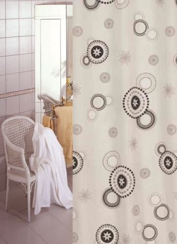 KS Handel 24 Textil Duschvorhang 180x180 cm/Weiß Grau Schwarz Kreise