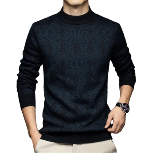 Men Knit Mock Neck Basic Warm Thick Winter Korean Style Twisted Pattern Pullover