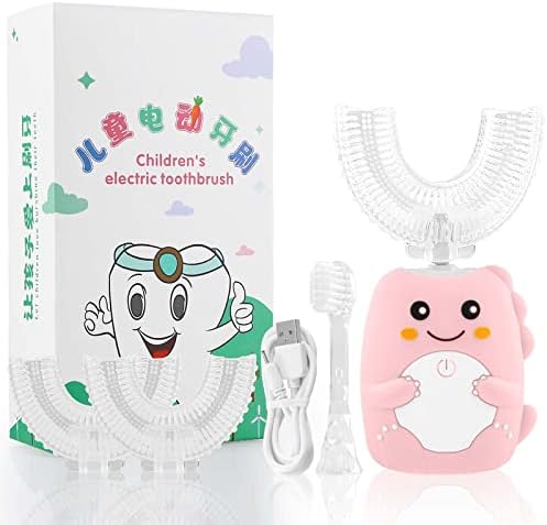 Kids Electric Toothbrushes, U Shaped Ultrasonic Toothbrush, Rechargeable Kids Toothbrush w/Smart Timer, 3 Brush Heads Replacement, 3 Clean Modes, IPX7 Water Resistant for Child 7-13