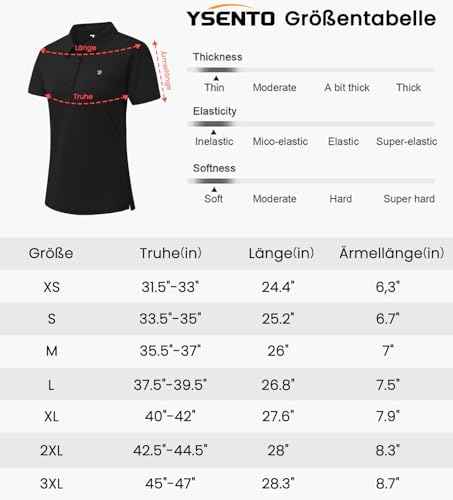 YSENTO Damen Golf Poloshirt Kurzarm Polohemd Schnelltrocknend Atmungsaktiv Sport Tennis Lady-Fit T-Shirts(Schwarz,M)