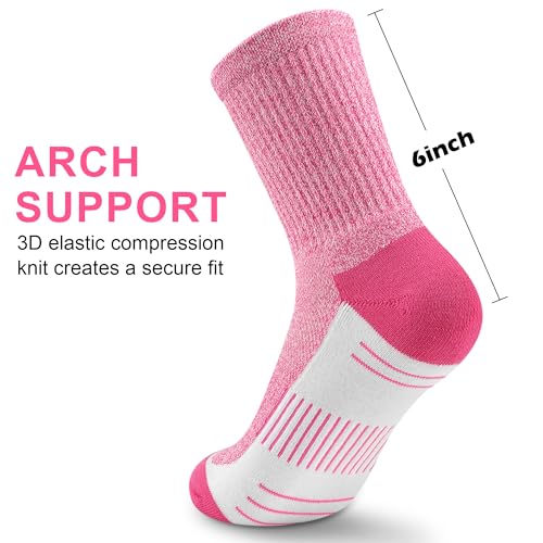 Crew Socks Women Athletic Hiking Running Cushioned Compression Socks 3-5 Pairs4