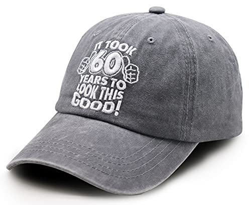 Vintage 60Th Birthday Gifts Baseball Cap, Funny Embroidered Adjustable Washed Cotton Hats For Men Women Gray #TOP1