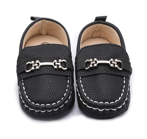 LONSOEN Infant Shoes Boys Loafers Baby Girls Crib Moccasins Classic Synthetic Leather Wedding Dress Shoes,BAY209 Black 12-18 Months by LONSOEN - Used condition - Image 6