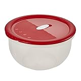 Contenido: 1 Recipiente para alimentos con válvula para microondas Laura, 14448, Dimensiones (diámetro x alto): 24 x 14 cm, Capacidad: 4 l, Color: rojo/transparente