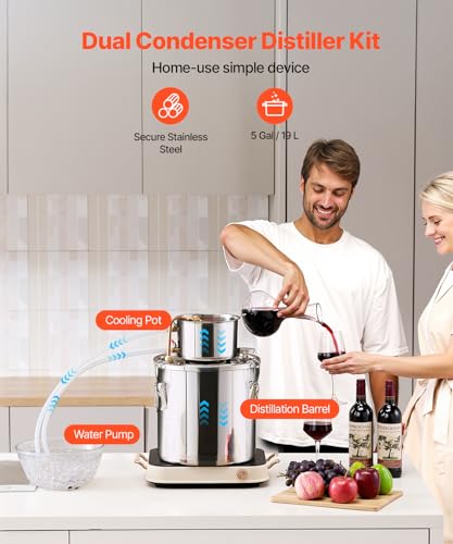 Miniatura 2 de Vevor Destilador De Alcohol, De Acero Inoxidable De 19 L Con Bobina De Cobre, Kit De Fermentación Para Refinación De Cerveza Casera Con Termómetro Y Bomba, Para Vino, Whisky, Brandy, Color Plateado