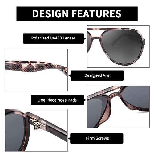 JIM HALO Polarized Sunglasses Men Women, Retro Aviator Shades for Driving Fishing Grey Tortoise/Grey3