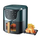 HAUSHOF 5.8 QT Air Fryer Small Oven, Digital Oil-Less Cooker 1450 W Airfryer, 8 Presets Cooking Functions, Time & Temperature Control, with Nonstick Tray, Green