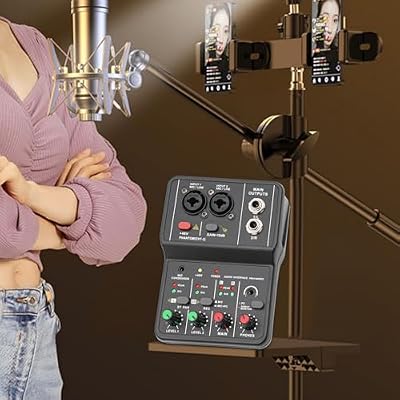 Professional Audio Mixer Console Interface, 2 Channel Mixer Interface DJ Console DJ Studio Streaming System Interface with USB, Bluetooth, Digital MP3 Computer Input, 48V Phantom Power,FX 16-BIT