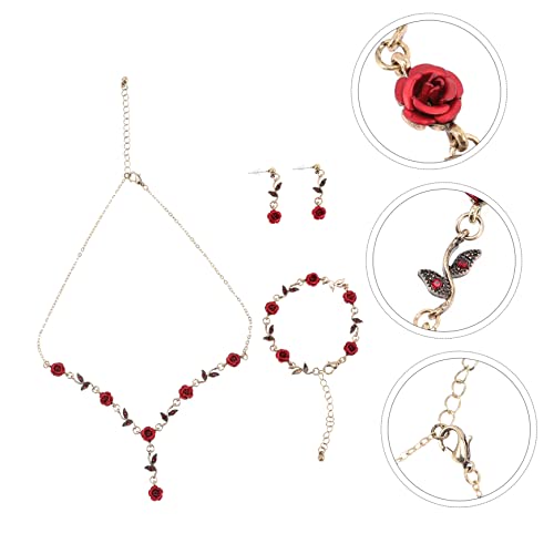 CUBTOL 1 conjunto com pingente de flores vermelhas e pérolas, colar de dama de honra e feminino, pul