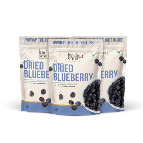 Image of KitchenSmith Dried Blueberry Seedless - Pack of 3 (250gm Each) | USA Origin - Dried Blueberries | Rich In Calcium, Vitamin K & Boost Immunity
