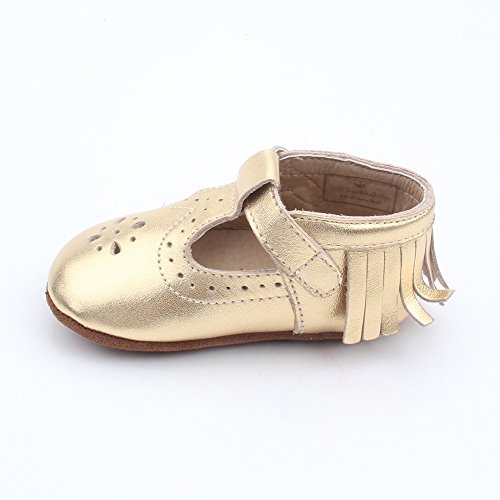 Liv & Leo Baby Girls Mary Jane Sandals Moccasins Soft Sole Crib Shoes Slip-On 100% Genuine Leather (18-24 Months, Gold Dot) #TOP5