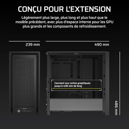 CORSAIR Frame 4000D RS Boîtier Modulaire PC De Taille Moyenne – 3X Ventilateurs RS, Système De Supports Infinirail, Convient Plusieurs Radiateurs 360mm, Compatible avec Cartes Mères Inversée – Noir