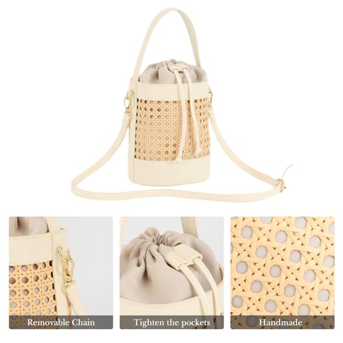 Image of GOKTOW Rattan Purse Bucket Bag for Women,Straw Beach Bucket Tote Bag Summer Vacation Holiday 2024