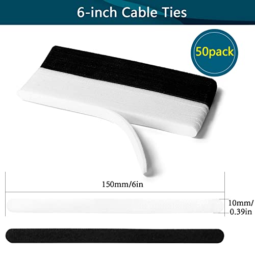 50PCS Reusable Cable Ties,Adjustable Cable Management,Cord Organizer,Cable Organizer,Multi-Purpose Wire Ties (25 Pcs Black and 25 Pcs White Cable Ties)