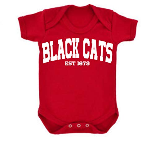 Image of Black Cats Sunderland Established in 1879 Premium Football Baby Grow boy Girl Gift Short Sleeve Vest Romper Short Sleeve Baby Grow Romper Age 0-3 Months