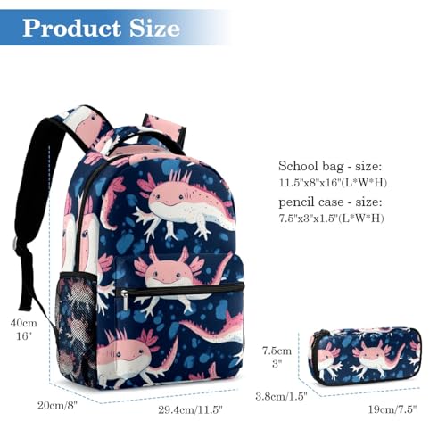 Sac d'école axolotl de grande capacité avec trousse filles garçons - 2