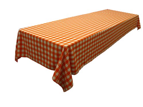 LA Linen TCcheck60x120-OrangeK48 Polyester Gingham Checkered Rectangular Tablecloth, White & Orange - 60 x 120 in. by LA Linen - Used condition - US$31.87