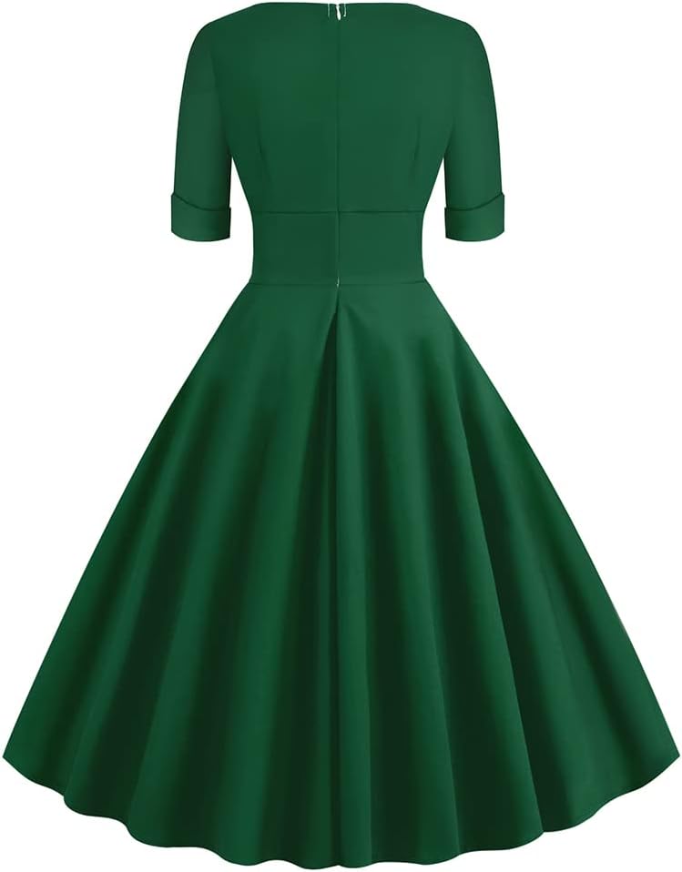Women Double Breasted Notch Lapel 50s Vintage Short Sleeve Cocktail Swing Dress Polka Dot 1950s Rockabilly Prom Midi Dress - Image 3