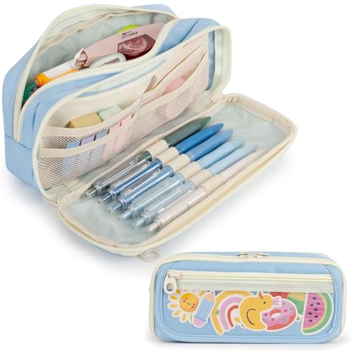 Image of Large Capacity Pencil Case with Compartments for Girls, Pen Bag for School | Multi-Compartment Pencil Case Massive Storage Capacity Durable Zipper Students College Office Stationery Essentials