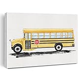 School Bus Canvas Wall Art Watercolor Transportation Vehicles School Bus Canvas Painting Prints for...