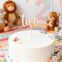 Two Wooden Cake Topper - Second Birthday Party Decoration, Two Sign 2nd Birthday Cake Decoration Supplies, 2 Years Old Cake Decoration Props for Boy Girl TWO