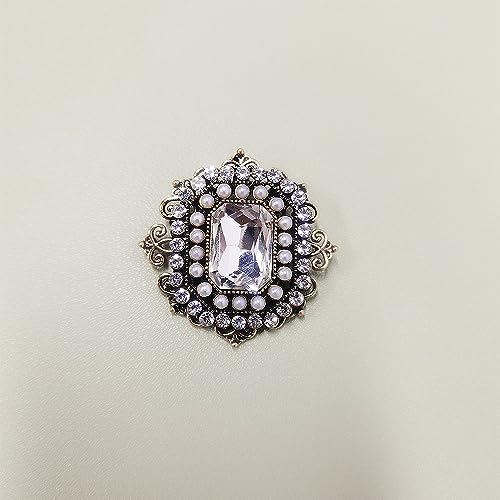 Antique Rhinestone Brooch Pin for Women Girls Gold Tone Vintage Baroque Rectangle Crystal Shell Pearl Boho Victorian Style Brooches Lapel Pins Elegant Wedding Mother's Jewelry Gift (Clear CZ) - Thumbnail 6