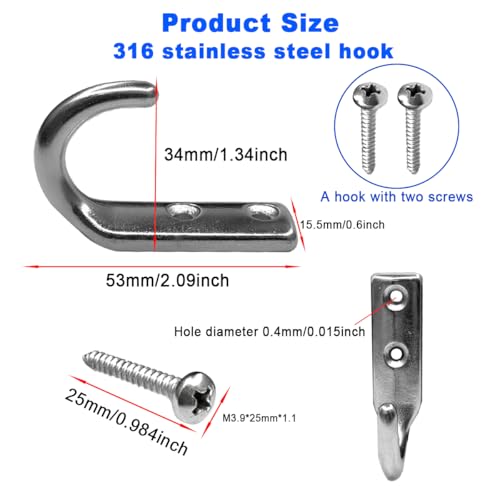 cotonlake Heavy Duty Stainless Steel 316 J-Type Wall Hooks, Marine Grade Wall Hanger Key Hook for Wall Mounted Clothing Coat Outdoor Kitchen Garage Utility Hanging Wardrobe Storage Screw, 10 PCS by cotonlake - Used condition - Image 2