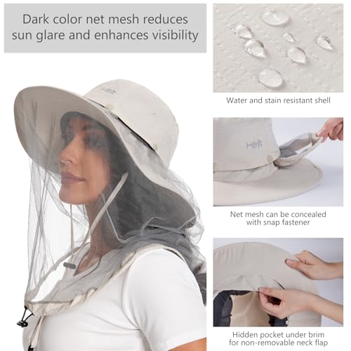 Image of BASSDASH UPF 50+ Mosquito Sun Hat with Hidden Head Net and Neck Flap for Men Women Outdoor Fishing Hiking Camping