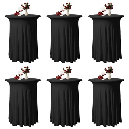 Merkaunis Cocktail Tables Skirt Round Black Spandex Stretch 6 Pack
