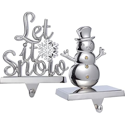 Set of 2 Christmas Stocking Holders for Mantel,Snowman Stocking Hangers for Fireplace,Mantelpiece Holder Hanger for Stocking/Garland,Metal Stocking Hooks for Xmas Decoration (Let it Snow) Cover