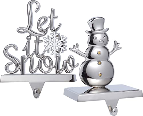Set Of 2 Christmas Stocking Holders For Mantel,Snowman Stocking Hangers For Fireplace,Mantelpiece Holder Hanger For Stocking/Garland,Metal Stocking Hooks For Xmas Decoration (Let It Snow) #TOP26