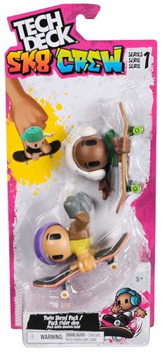 Image of Tech Deck Sk8 Crew, 2-Pack Exclusive Fingerboards with Assistive Figures, Collectible and Customisable Mini Skateboards, Kids’ Toys for Ages 5 and up (Styles May Vary)