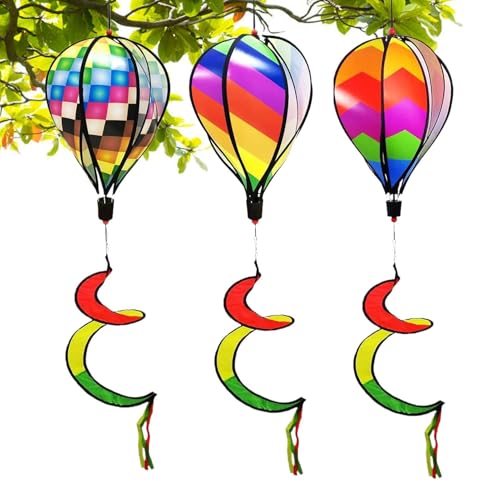 Moulins À Vent D'extérieur – Moulin À Vent pour Montgolfière | 3X Décorations Torsadées Arc-en- | 51 Pouces H X 10,6 Pouces W, ABS, Manche À Air Suspendue Whirlygig Pinwheel pour Pelouse, Jardin E