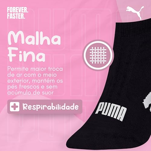 PUMA Kit 9 Pares Meia Invisível Sapatilha Adulto Feminina, 9 Preto, 34-39