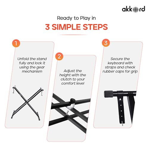 Image of Akkord Double X Adjustable Keyboard Stand for 61-Keys Keyboard - Foldable, Heavy-Duty Steel Frame, Non-Slip Rubber Caps, Secure Locking Pin, Height Adjustable for Digital Piano & MIDI Keyboards