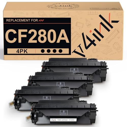 v4ink 4PK Compatible CF280A Toner Cartridge Replacement for HP 80A Toner Cartridge Black for use in HP Pro 400 M401N M401DN M401DNE M401DW Printer, HP Pro 400 MFP M425DN M425DW Printer