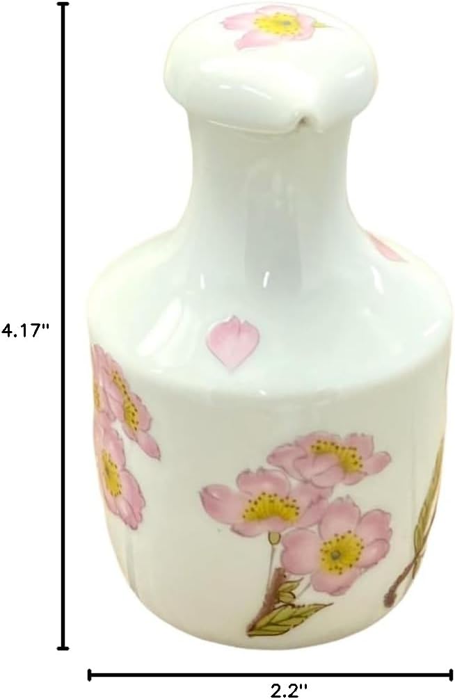 IPPINKA Kutani Ware Drip-Free Soy Sauce Dispenser with Locking Lid - Cherry Blossoms, Made in Japan