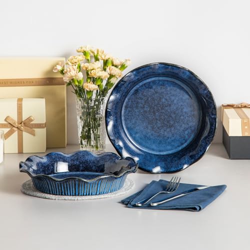 image for vancasso Stern Ceramic Pie Pan, 9 inch Pie Pans Set of 2, Deep Pie Dis