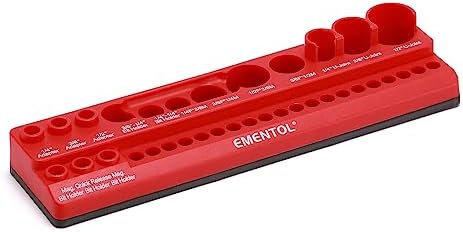 EMENTOL Magnetic Socket Accessory Holder, Red, 35 Pieces Holes, Organize Adapters, Universal Joints and Bits
