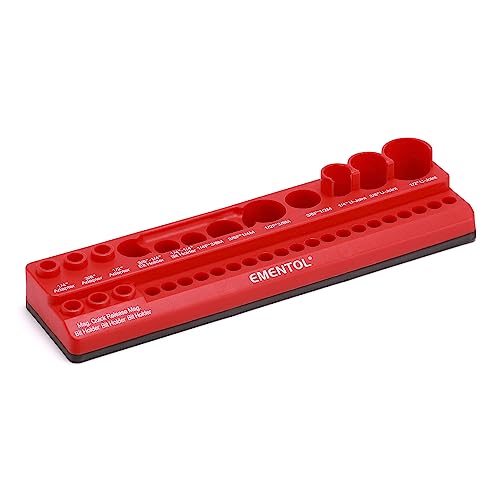 EMENTOL Magnetic Socket Accessory Holder, Red, 35 Pieces Holes, Organize Adapters, Universal Joints and Bits
