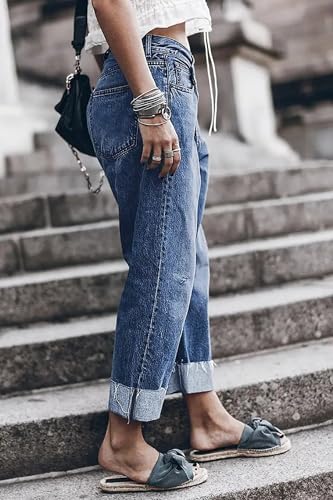 Women's Stretch Asymmetrical Fly Denim Jeans, Rolled Cuff Design, Comfortable Slim Fit Casual Pants2